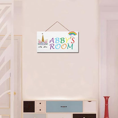 Personalized Signs Unicorn Sign, Unicorn Rainbow Girls Room Wall Decor Art Prints,Hanging Signs For Kids Room, for Home, Birthday Party, Bedroom, Bathroom, Playroom