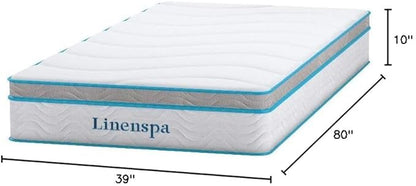 Linenspa 10 Inch Memory Foam and Spring Hybrid Mattress - Medium Feel - Bed in a Box - Quality Comfort and Adaptive Support - Breathable - Cooling - Perfect for a Guest Bedroom - Twin XL Size