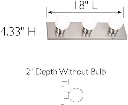 Design House 519280 Contemporary 3-Light Indoor Vanity Light Dimmable for Bathroom Bedroom Vanity Makeup, Satin Nickel