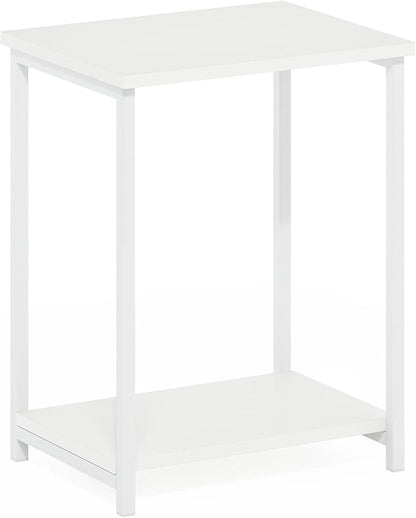 Furinno Simplistic Side Table, 2-Tier Metal Frame End Table with Open Shelf, Night Stand, Bedside Table, for Living Room, Bedroom, White