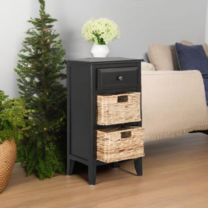 Safavieh Home Collection Everly Drawer Distressed Black 1-Drawer 2 Removable Baskets Side Table
