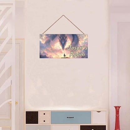 Personalized Sign Fancy Pictures Sign Girl and Dragon Art Décor For Kids Room Custom Name Door Wall Decor, Fairy tale Nursery Art Plate For Girls Room Baby Boys Bedroom