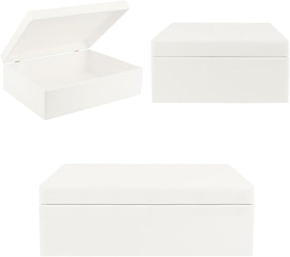 XL White Wooden Box Storage with Hinged Lid | 15.8x11.8x5.5in (+-0.5) | Gift Box for Tool Dog Toy Shoes Clothes Kitchen Storage | Wood Keepsake Chest