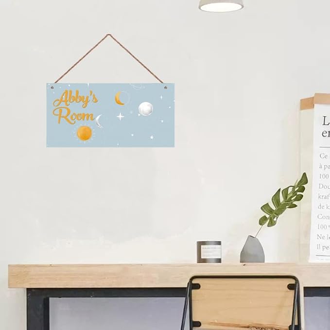 Personalized Sign Starry sky Decor For Boys Room, Sun Moon Stars Themed Wall Art Decor For Little Man Cave, Outer Space Room Decor, Universe Decorations For Kids Room Nursery Baby Game Room