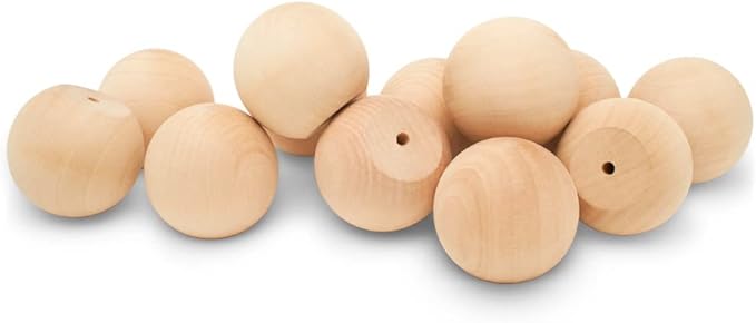 Wood Knobs, 2 Inch Round Natural Wood Drawer Pulls, Pack of 12 Unfinished Wooden Drawer Knobs, Ball Shaped Wood Cabinet Knobs, Nursery Dresser Knobs, Wood Door Knobs and Crafts