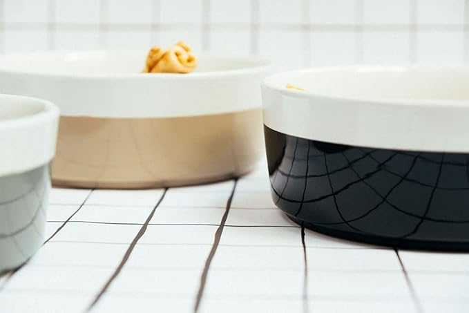 Waggo Dipper Ceramic Dog Bowl for Small and Large Breeds - Heavyweight and Durable Pet Food and Water Dish Crock, Dishwasher Safe, Modern (Midnight, Small)-Mewly Pet
