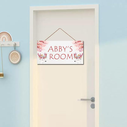 Personalized Signs Super Cute Deer Plaque, David's deer Sign, Kids Room Custom Name Door Wall Decor, Floral Nursery Art Plate For Boys Room Girls Bedroom Little Man Cave