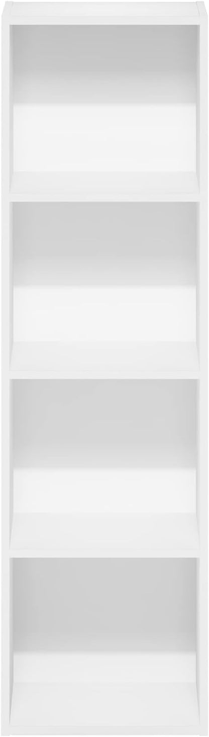 Furinno PASIR Book Shelf, 4-Tier Modern Bookshelf, Open Shelves Bookcase 9" x 12" x 42", for Living Room, Bedroom, Home Office, White