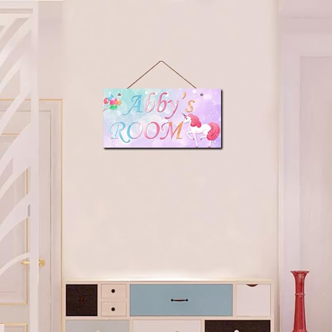 Personalized Signs Unicorn Sign, Unicorn Canvas Wall Art for Teen Girls Room Boys Bedroom Nursery, Cute Dreamworld Kids Room Birthday Party, Bathroom, Playroom