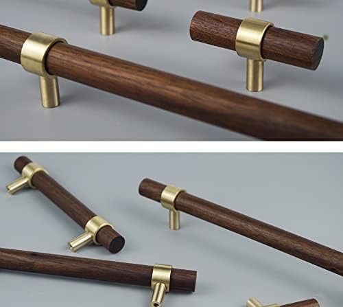 Drawer 2.36"/60mm Pulls Brass Walnut Kitchen Wardrobe Cabinet Hardware Pull Handle Single Hole with Screw, 12Pcs