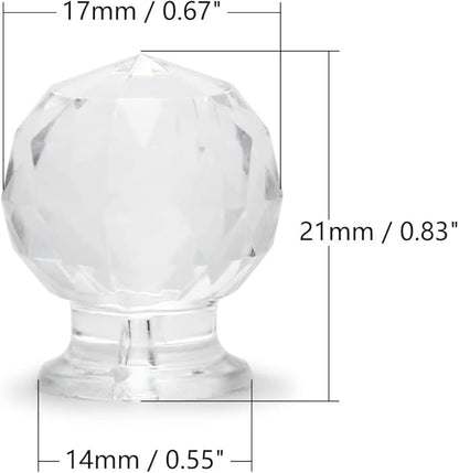 MroMax 12Pcs Tiny Pull Handle Round Diamond Acrylic Mini Knob 17mm Diameter Clear Shiny Cute Decoration for Jewelry Box, Gift Case and Makeup Box