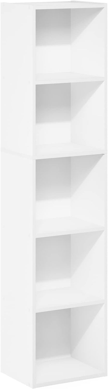 Furinno PASIR Book Shelf, 5-Tier Modern Bookshelf, Open Shelves Bookcase 9" x 12" x 52", for Living Room, Bedroom, Home Office, White