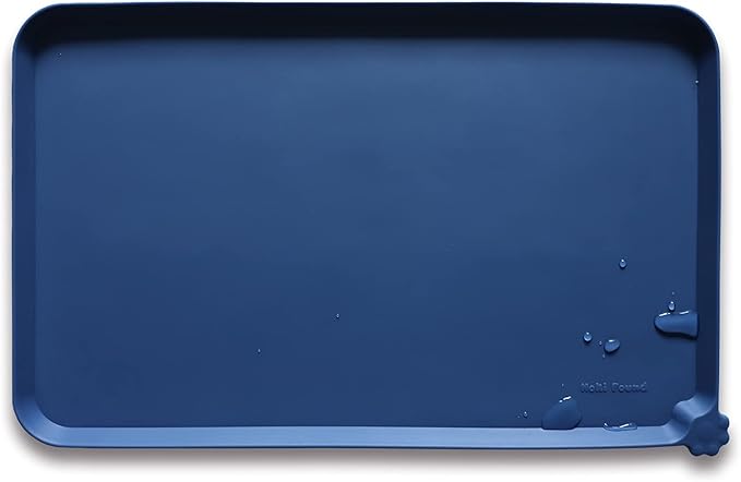 Hoki Found X-Large Silicone Pet Food Mats - Non Slip Dog Cat Bowl Placemats - Waterproof Dog Cat Food Mats - Suitable for Carpet - Indigo Ink-Mewly Pet