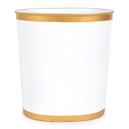 Jaye's Studio Mattie Decorative White and Gold Bathroom Trash Can, Metal Waste Basket Modern, Luxury Trash Bin for Bedroom, Dorm Room, Office Garbage Can, Oval Decorative Trash Bins (12" x 10" x 8")