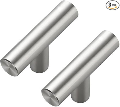 3 Pack Brushed Nickel Cabinet Knobs - Kitchen Cabinet Knobs Silver Cabinet Pulls for Kitchen Cabinet Drawer Stainless Steel Dresser Knobs for Cabinet Hardware 2in Length Single Hole T Bar