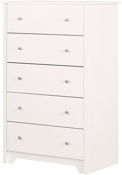 South Shore Vito Collection 5-Drawer Dresser, 16.88"D x 31.5"W x 48.75"H, Pure White with Matte Nickel Handles