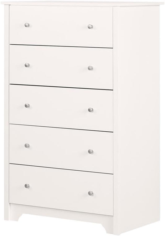 South Shore Vito Collection 5-Drawer Dresser, 16.88"D x 31.5"W x 48.75"H, Pure White with Matte Nickel Handles