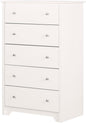 South Shore Vito Collection 5-Drawer Dresser, 16.88"D x 31.5"W x 48.75"H, Pure White with Matte Nickel Handles