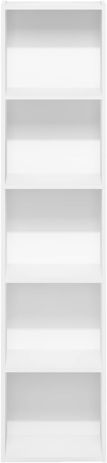 Furinno PASIR Book Shelf, 5-Tier Modern Bookshelf, Open Shelves Bookcase 9" x 12" x 52", for Living Room, Bedroom, Home Office, White