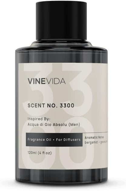 VINEVIDA [4 Fl Oz] Scent NO. 3300 Fragrance Oil for Cold Air Diffusers, Aromatic Notes of Bergamot Geranium Patchouli, Essential Oils for Diffuser Oil Refill & Air Freshener Room Spray