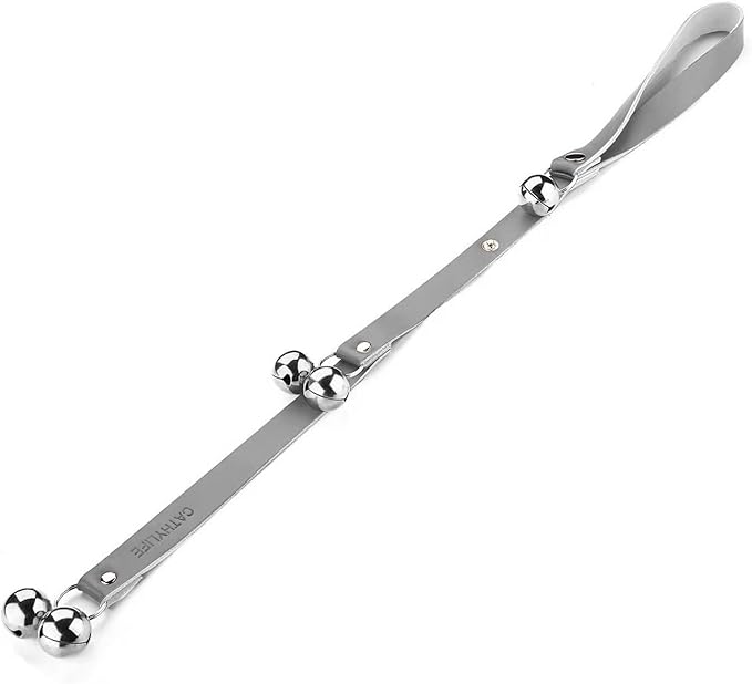 Leather Dog Doorbells for Door Knob/Potty Training/Go Outside, Length Adjustment Copper Dog Bell, Housetraining Hanging Bell, Gray Leather Silver Bells-Mewly Pet