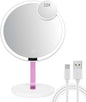 9.65-inch Lighting Makeup Mirror, 1x / 10x, Touch Control, 3-Color Adjustable, Metal Stand, up and Down Adjustable Makeup Mirror,High Color Rendering, Eye-Protecting Light Source,Pink