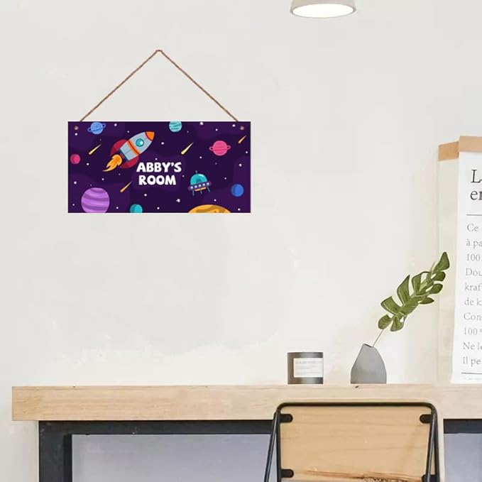 Personalized Sign Universe Rocket Sign Outer Space theme Art Décor For Kids Room Custom Name Door Wall Decor, Floral Nursery Art Girls Room Boys Bedroom