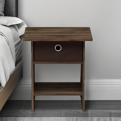 Furinno Dario End Table / Side Table / Night Stand / Bedside Table with Bin Drawer, 1-Pack, Columbia Walnut/Dark Brown