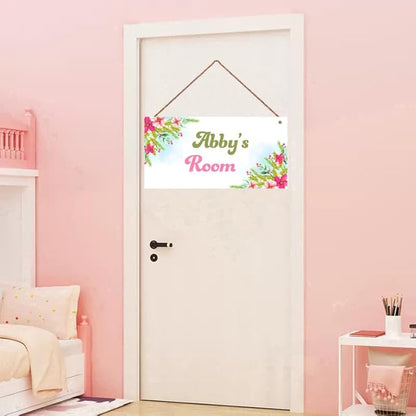 Personalized Flowers Room Door Sign For Girls Bedroom Kids Room Nursery Wall Art Decor Custom Name Art Plate Wooden Plaque For Living Room