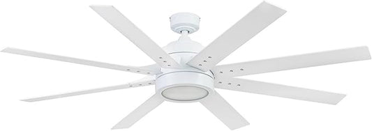 Honeywell Ceiling Fans Xerxes Modern 62 Inch Ceiling Fan with Light, Remote Control Fan, LED Indoor Fan with 8 Blades, White and Gray Wash Blade Finish Options, White (51628-01)