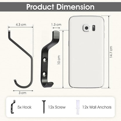 GlazieVault Coat Hooks– Door Hook (5 Pack) - Heavy Duty Wall Mounted - Premium Design Rust Free Hooks