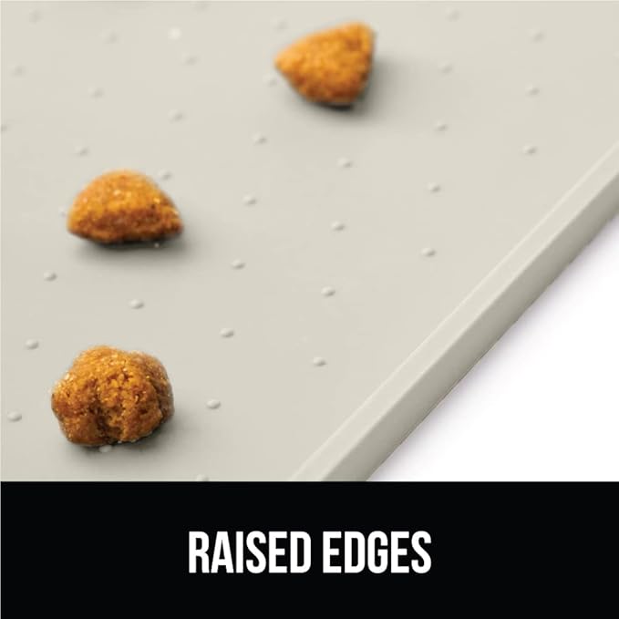 GORILLA GRIP 100% Waterproof Raised Edge BPA Free Silicone Pet Feeding Mat, Dog Cat Food Mats Contain Spills Protects Floors, Placemats for Cats and Dogs Water Bowl, Pets Accessories 23x15 Cream-Mewly Pet