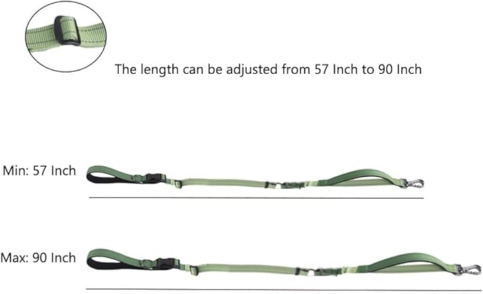 Hands Free Dog Leash for Large Medium Dogs Heavy Duty Bungee Reflective Adjustable Waist Leashes for Walking Running with Car Buckle 4-6FT (Green-1)-Mewly Pet