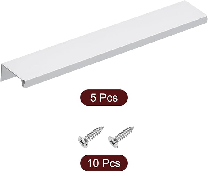 uxcell Cabinet Finger Edge Pull, 5pcs 200mm / 7.87" Aluminum Alloy Back Mount Hidden Cabinet Pulls Concealed Handle for Home Kitchen Drawer Cabinet, Silver