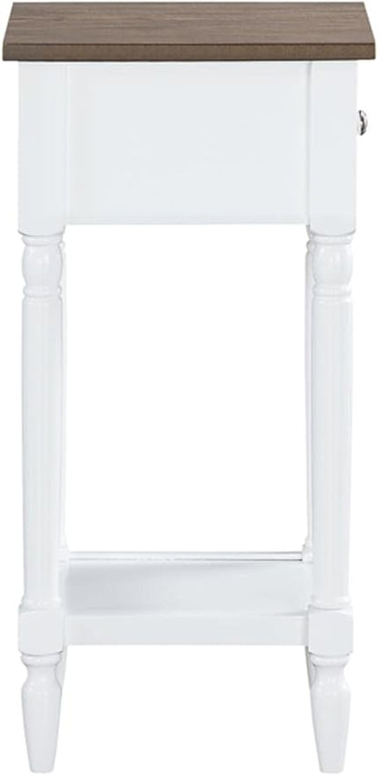 Convenience Concepts French Country Khloe 1 Drawer Accent End Table 14" - Traditional Farmhouse Side Table with Storage Drawer and Shelf for Living Room, Driftwood/White