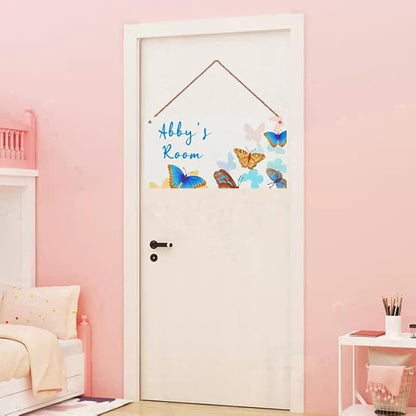 Personalized Butterfly Sign Fantasy Themed Sign For Kids Room Nursery Little Man Cave Door Art Decor,Custom Name Wall Decor Decorative Plate for Boys Bedroom Girls Room
