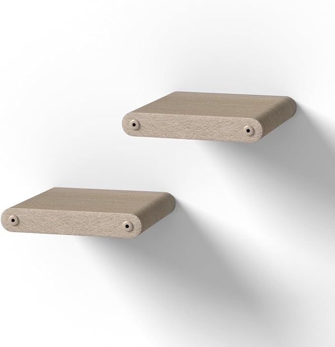 Wall Mounted Cat Steps Short Shelves (2) by Pryde Pets - Stairs for Walkways, 100% Sustainable PET Felt Feline Enrichment Climber Furniture for Indoor Cats, Modern Climbing Gym Design (Oatmeal)-Mewly Pet