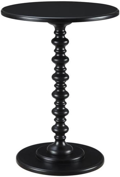 Convenience Concepts Palm Beach Spindle 17.75" Traditional Round End Living Room, Turned Solid Wood Side, Classic Display Pedestal Table, Black