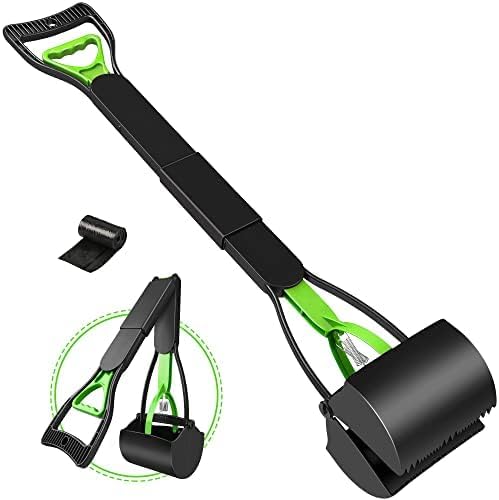 UPSKY 32'' Pooper Scooper for Large Small Dogs, Long Handle Dog Poop Scooper with Waste Bags, Portable Dog Poop Pick Up Tool, Folding Poop Scoop for Yard, Grass, Dirt, Gravel Green-Mewly Pet