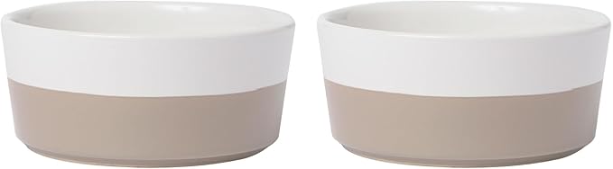 Waggo Dipper Ceramic Dog Bowls - Set of 2 - for Small and Large Breeds - Heavyweight and Durable Pet Food and Water Dish Crock, Dishwasher Safe, Modern (Set of 2, Vintage Grey, Large)-Mewly Pet