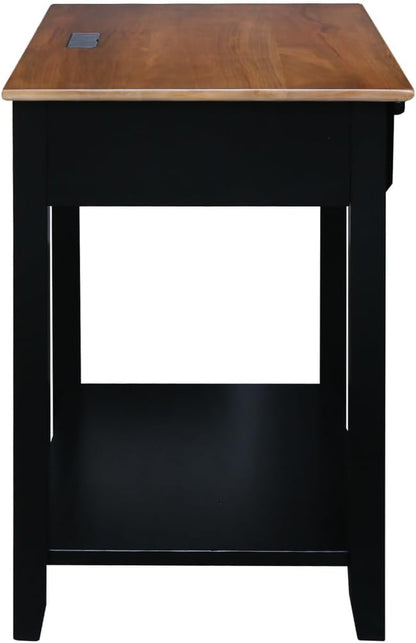 Casual Home Owl Night Stand with USB Port Charging Station and Drawer, 17.5" W x 14.25" D x 24.5" H, Walnut Black