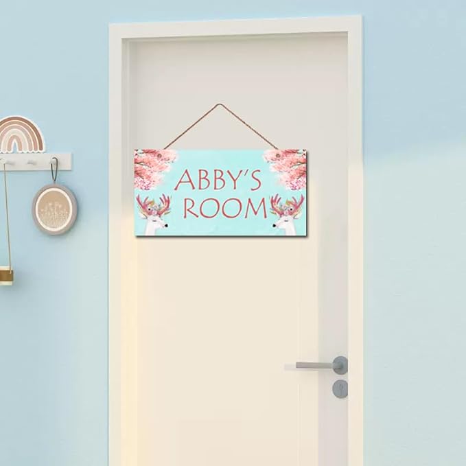 Personalized Sign, Cute Deer Sign, David's deer Flowers Kids Room Custom Name Door Wall Decor, Floral Nursery Art Plate For Boys Room Girls Bedroom Little Man Cave