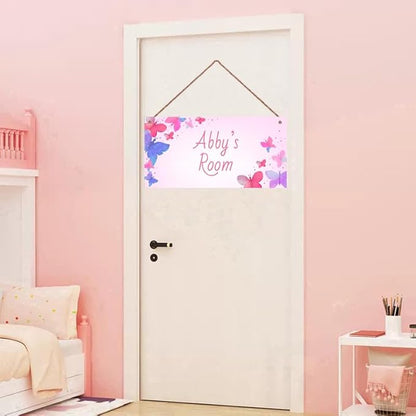 Customized Butterfly Signs for Girls Room Bedroom Door Pink Hanging Sign for Little Man Cave Custom Baby Name Door Hanger Baby Nursery Room Fantasy Kids Room Décor