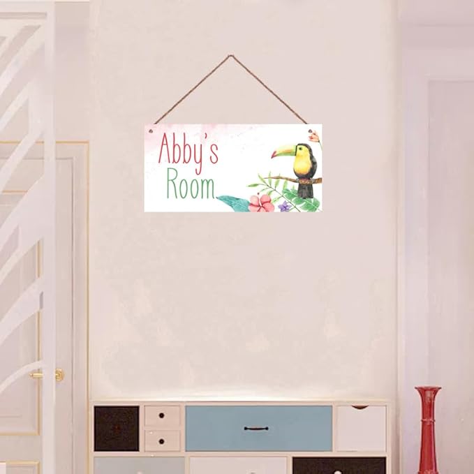Personalized Name Vintage Bird Hornbill Sign For Girls Room Baby Nursery Door Wood Plaque Hanging Wall Art Decor For Kids Bedroom Nursery Home Kitchen Garden Yard Wall Bedroom Club