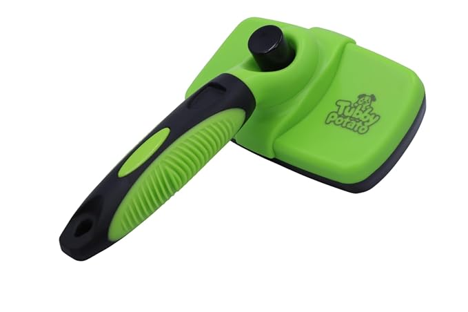 Tubby Potato™ Self Cleaning Slicker Brush - Deshedding Brush for Long and Short Haired Pets. Comfortable and Safe for Senitive Skin. Great for Dogs, Cats, and other Small Animals- Green-Mewly Pet
