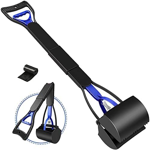 UPSKY 32'' Pooper Scooper for Large Small Dogs, Long Handle Dog Poop Scooper with Waste Bags, Portable Dog Poop Pick Up Tool, Folding Poop Scoop for Yard, Grass, Dirt, Gravel Blue-Mewly Pet