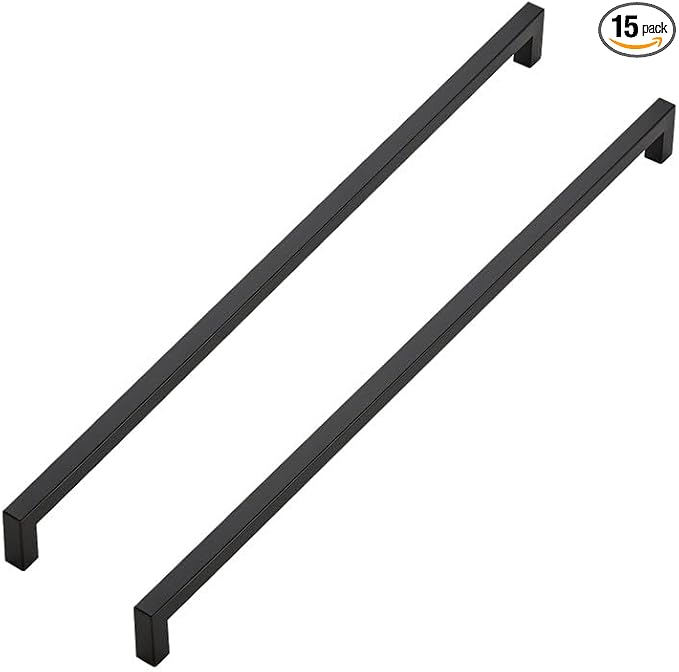 Ravinte 15 Pack Black Cabinet Pulls 18 Inch Square Kitchen Cabinet Handles Matte Black Kitchen Hardware for Drawer Pulls Drawer Handles Come with Screwdriver
