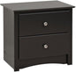 Prepac Sonoma Traditional Nightstand Side Table with 2 Drawers, Functional 2-Drawer Bedside Table 16" D x 23.25" W x 21.75" H, Black, BDC-2422