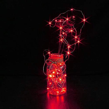 YKB 6 Pack Red LED Fairy Starry String Lights with 20 Mini LEDs on 6.6FT/2M Copper Wire, Fairy Lights Powered by 2xCR2032(Incl) Batteries, for Wedding Table Holiday Halloween Christmas Decorations