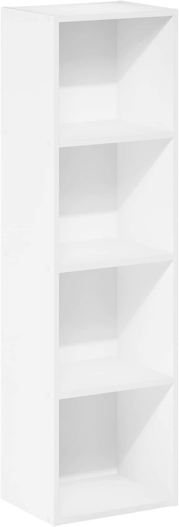 Furinno PASIR Book Shelf, 4-Tier Modern Bookshelf, Open Shelves Bookcase 9" x 12" x 42", for Living Room, Bedroom, Home Office, White